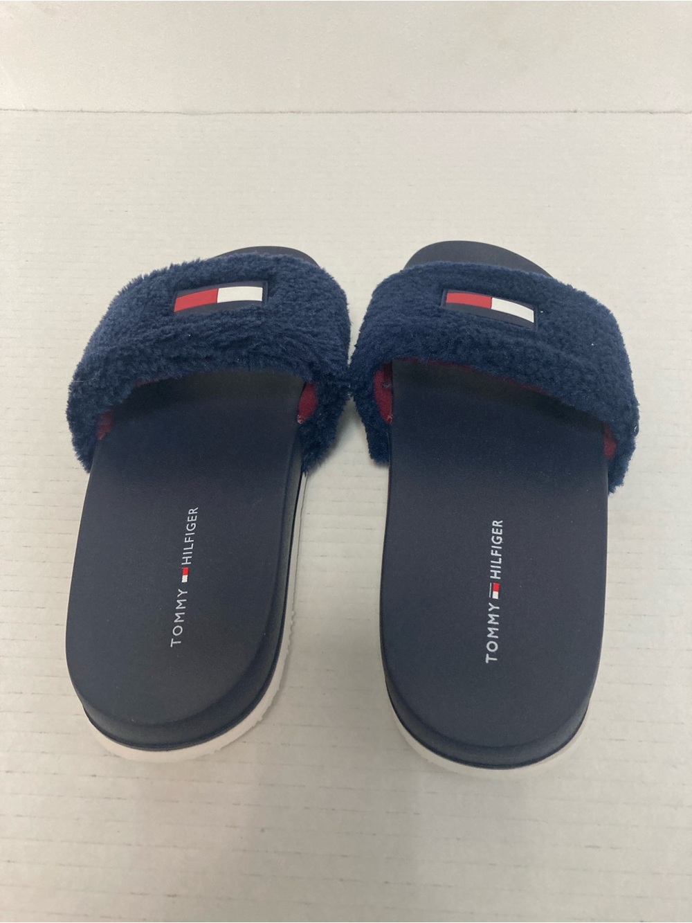 Tommy Hilfiger Dezia Logo Faux Fur Slides Navy Blue7M - Picture 13 of 16